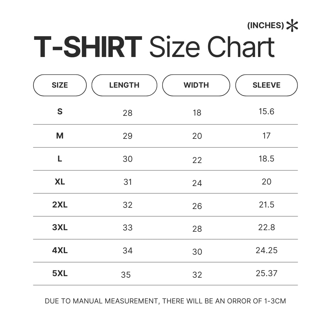 T shirt Size Chart - Dark Souls UK Store