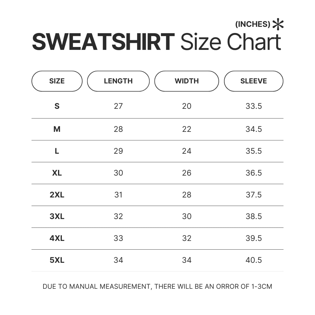 Sweatshirt Size Chart - Dark Souls UK Store