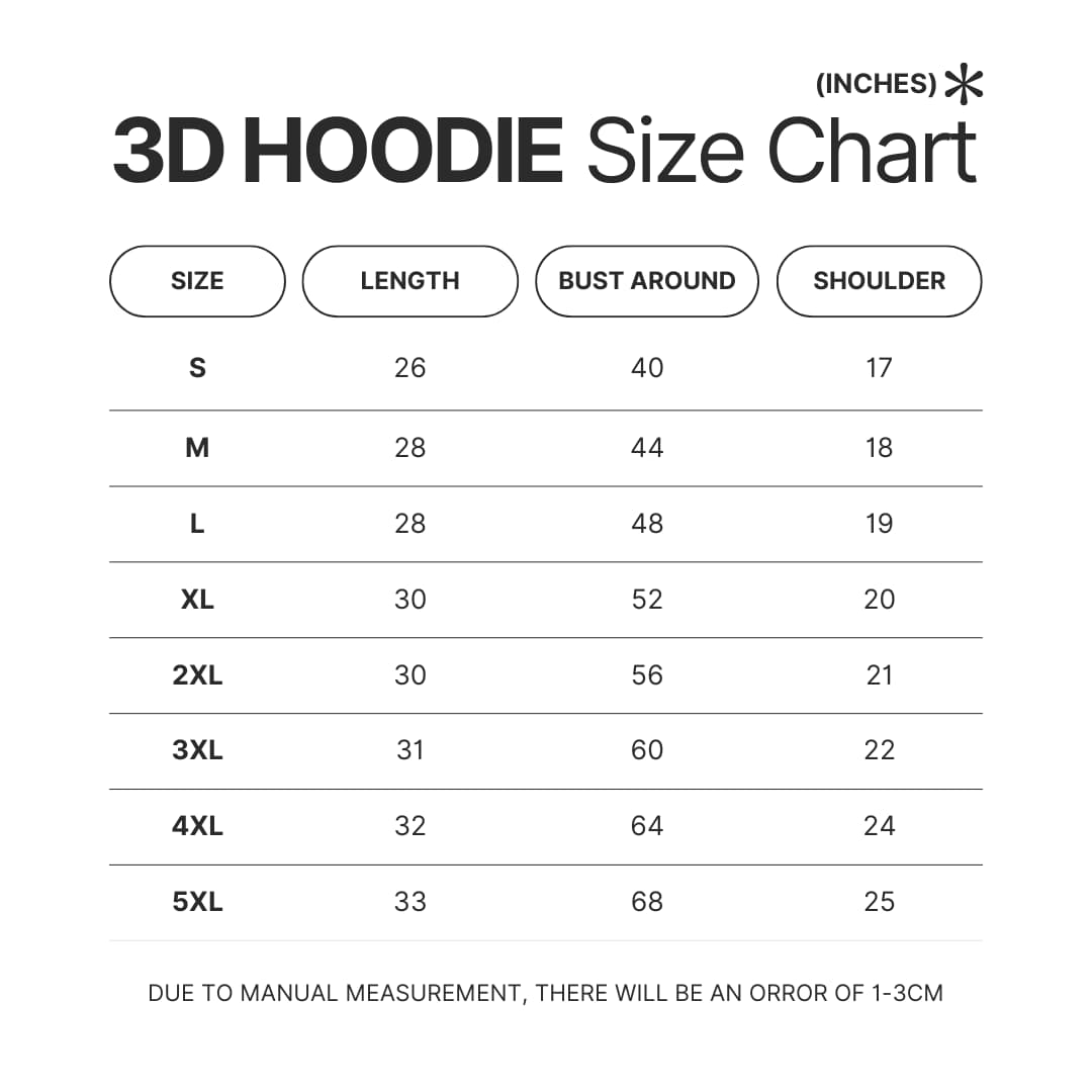 3D Hoodie Size Chart - Dark Souls UK Store